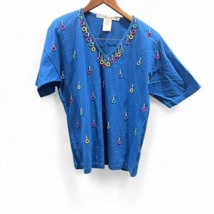 Women's retro funky beaded top by Victoria jones size medium‎ (m4)